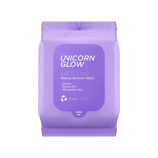 Picture of Unicorn Glow Makeup Remover Cleansing Face Wipes - 1 EA [25 count] XL Oversize Daily Cleansing Facial Towelettes to Remove Makeup, Micellar Water, Charcoal, Aloe Extract and Vitamin E, Alcohol Free, Paraben Free - CALL IT A DAY (1 EA)