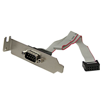 Picture of StarTech.com 9 Pin Serial Male to 10 Pin Motherboard Header LP Slot Plate - Serial panel - DB-9 (M) to 10 pin IDC (F) - 9.1 in - gray - PLATE9MLP, grey