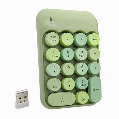 Picture of Seaciyan Wireless Number Pad, Ergonomic Cute Colorful Retro Mini Portable Numeric Keypad, 2.4G Cordless External Keyboard for Computer, Laptop (Green)