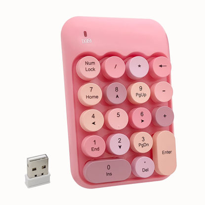Picture of Seaciyan Wireless Number Pad, Ergonomic Cute Colorful Retro Mini Portable Numeric Keypad, 2.4G Cordless External Keyboard for Computer, Laptop (Pink)