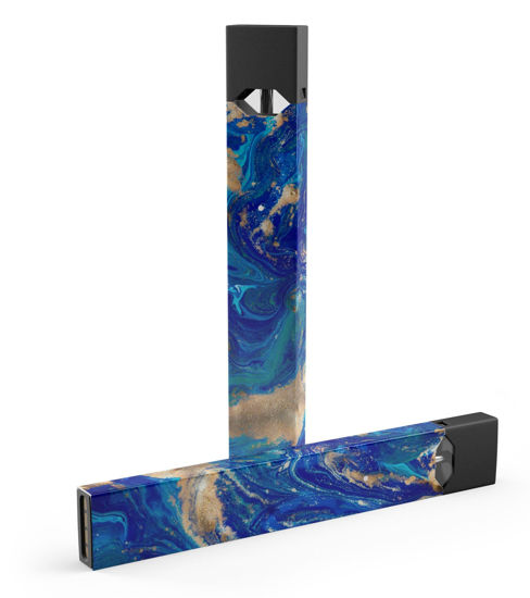 Picture of Design Skinz Design Skinz Vivid Blue Gold Acrylic Skin-kit Compatible with The JUUL Vape Device and Cap