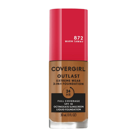 Picture of Covergirl Outlast Extreme Wear 3-in-1 Full Coverage Liquid Foundation, SPF 18 Sunscreen, Warm Tawny, 1 Fl. Oz.