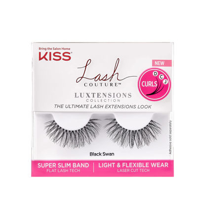 Picture of KISS Lash Couture LuXtensions Collection False Eyelashes, Flat Lash Technology, Super Slim Lash Band, Real Lash Extension Fibers, Reusable, Contact Lens Friendly Strip Lashes, Style 'Black Swan', 1 Pair