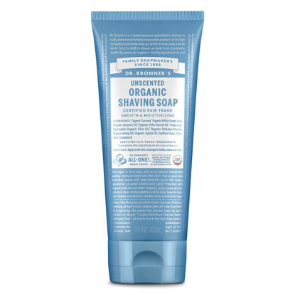 Picture of Dr. Bronner's - Organic Shaving Soap (Unscented, 7 Ounce) - Certified Organic, Sugar and Shikakai Powder, Soothes and Moisturizes for Close Comfortable Shave, Use on Face, Underarms and Legs