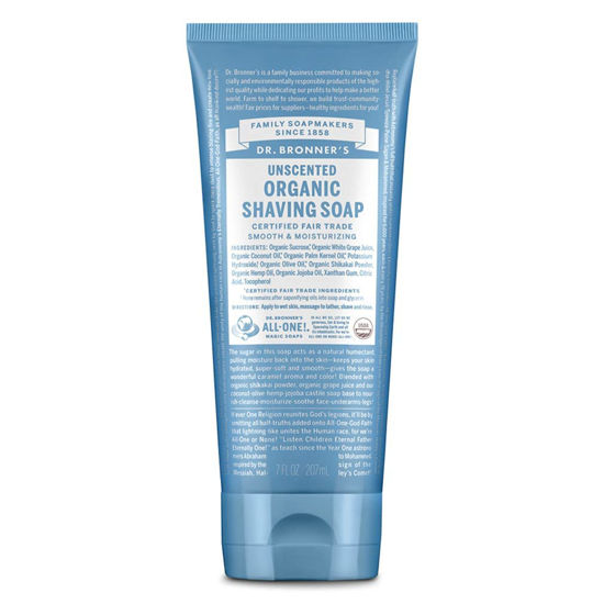 Picture of Dr. Bronner's - Organic Shaving Soap (Unscented, 7 Ounce) - Certified Organic, Sugar and Shikakai Powder, Soothes and Moisturizes for Close Comfortable Shave, Use on Face, Underarms and Legs