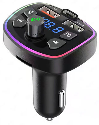 Picture of Bluetooth FM Transmitter for Car, Wireless FM Radio Transmitter, Bluetooth Car Adapter, Dual USB Port and Type-C PD Car Charger, Support MP3 Player, Handsfree Calling, 7 Colors LED Backlit, U Disk