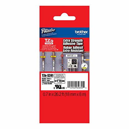 Picture of Brother Genuine P-Touch TZE-S241 Tape, 3/4" (0.7") Wide Extra-Strength Adhesive Laminated Tape, Black on White, Laminated for Indoor or Outdoor Use, Water-Resistant, 0.7" x 26.2' (18mm x 8M), TZES241