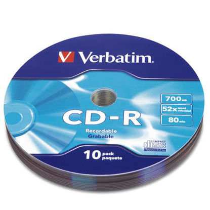 Picture of Verbatim CD-R Blank Discs 700MB 80 Minutes 52X Recordable Disc for Data and Music - 10pk Wrap,Silver