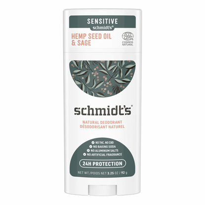 Picture of Schmidt's Aluminum Free Natural Deodorant for Women and Men, Hemp Seed Oil and Sage for Sensitive Skin with 24 Hour Odor Protection, Certified Cruelty Free, Vegan Deodorant, 3.25 oz,vetiver,sage,WHITE