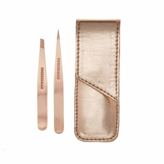 Picture of Tweezerman Rose Gold Petite Point and Slant Tweezer Set with Travel Case