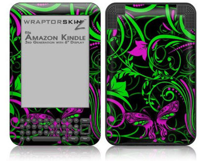 Picture of WraptorSkinz Twisted Garden Green and Hot Pink - Decal Style Skin fits Amazon Kindle 3 Keyboard (with 6 inch Display)