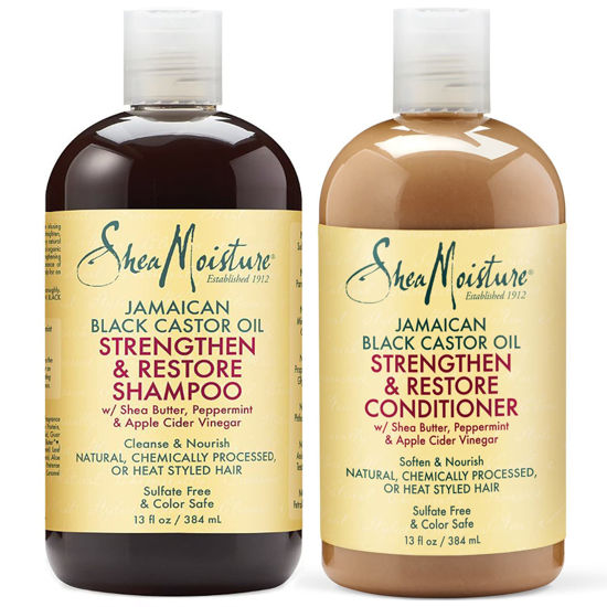 Picture of Shea Moisture Strengthen, Grow & Restore Shampoo and Conditioner Set, Jamaican Black Castor Oil Combination Pack, 13 oz Shampoo & 13 oz. Conditioner