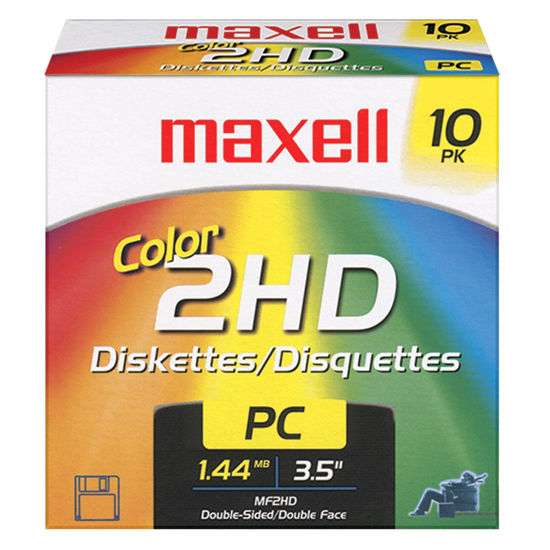 Picture of Maxell 3.5 1.44MB IBM MF2HD High Density Preformatted Disk (10-Pack, Assorted Colors)