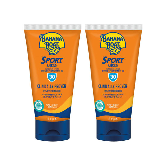 Picture of Banana Boat Sport Ultra SPF 30 Sunscreen Lotion, 3oz | Travel Size, Banana Boat Sunscreen SPF 30 Lotion, Oxybenzone Free Sunscreen, Sunblock Lotion Sunscreen, 3oz each Twin Pack