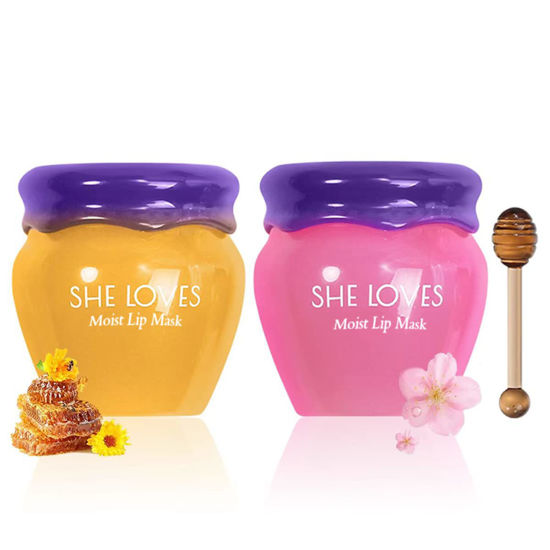 Picture of 2PCS Lip Mask Overnight, Honey&Sakura Day and Night Repair Sleeping Lip Balm, Fade Lip Lines Bee Balm, Hydrating &Prevention Dry and Crack Lip Scrubs Exfoliator