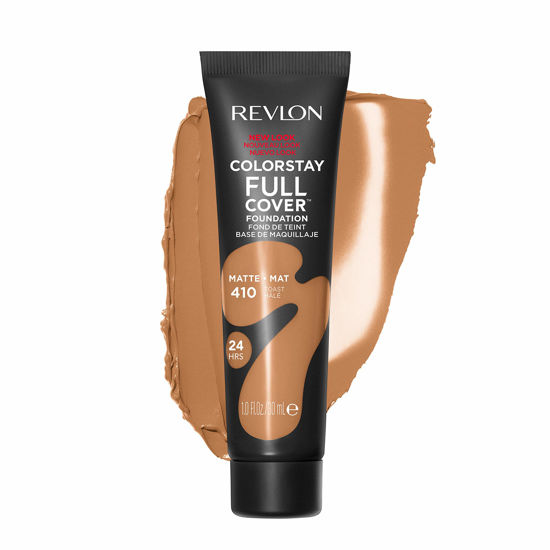 Picture of Revlon ColorStay Full Cover Longwear Matte Foundation, Heat & Sweat Resistant Lightweight Face Makeup, Toast (410), 1.0 oz