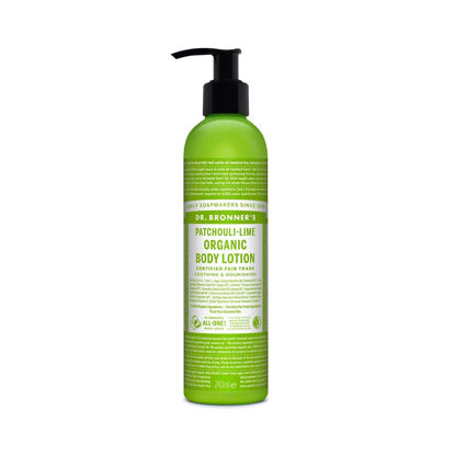 Picture of Dr. Bronner's - Organic Lotion (Patchouli Lime, 8 Ounce) - Body Lotion and Moisturizer, Certified Organic, Soothing for Hands, Face and Body, Highly Emollient, Nourishes and Hydrates, Vegan, Non-GMO