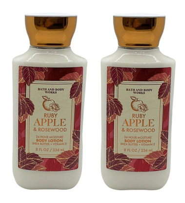 Picture of Bath and Body Works Ruby Red Apple & Rosewood 2 Pack Super Smooth Body Lotion 8 Oz (Ruby Red Apple & Rosewood)