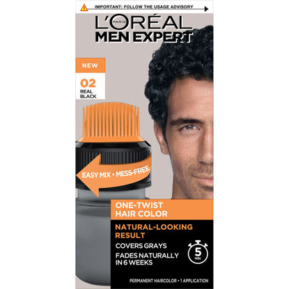 Picture of L’Oréal Paris Men Expert One Twist Mess Free Permanent Hair Color, Mens Hair Dye to Cover Grays, Easy Mix Ammonia Free Application, Real Black 02, 1 Application Kit