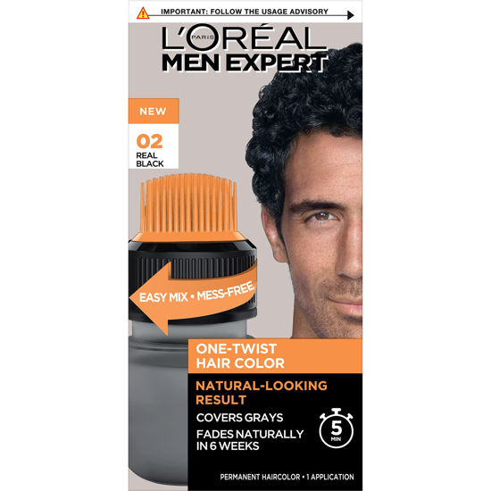 Picture of L’Oréal Paris Men Expert One Twist Mess Free Permanent Hair Color, Mens Hair Dye to Cover Grays, Easy Mix Ammonia Free Application, Real Black 02, 1 Application Kit