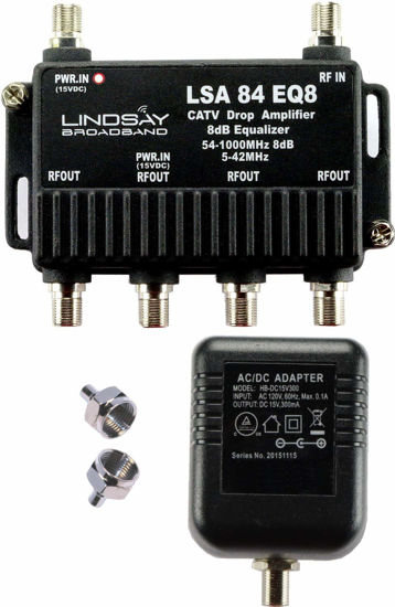 4 Port Cable TV Antenna HDTV Internet Digital Signal Amplifier Booster Splitter Equalizer with Passive Return F59 Terminators Lindsay LSA84 EQ8