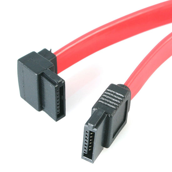 Picture of StarTech.com 18in SATA to Left Angle SATA Serial ATA Cable - F/F (SATA18LA1), Red