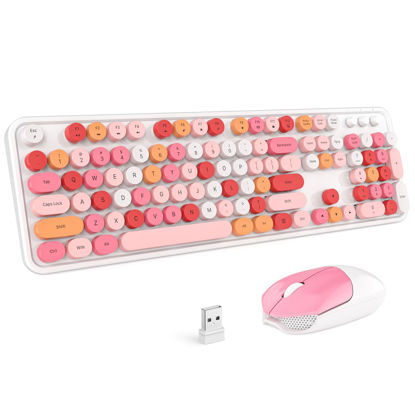 Picture of KNOWSQT Wireless Keyboard and Mouse Combo, White Mixed 104 Keys Full-Sized 2.4 GHz Round Keycap Colorful Keyboards, USB Receiver Plug and Play, for Windows, Mac, PC, Laptop, Desktop