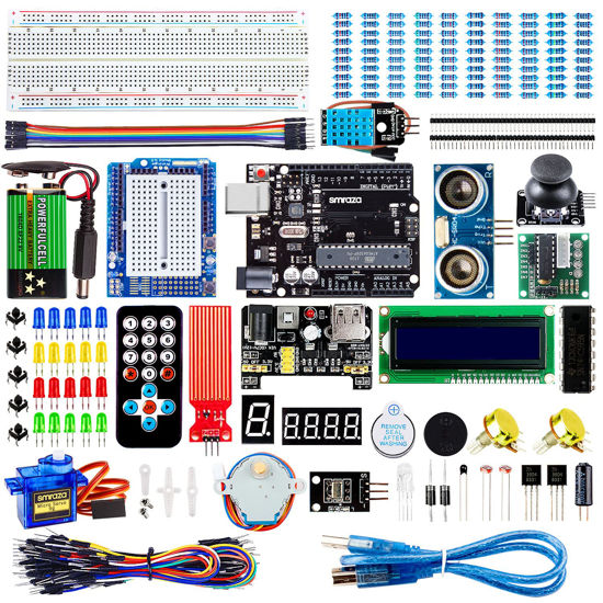 Picture of Smraza Super Starter Kit Project Kit with Breadboard, Power Supply, Jumper Wires, Resistors, LED, LCD 1602, Sensors, Detailed Tutorial for Project, Compatible with Arduino