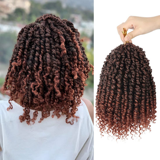 Picture of 8 Inch Passion Twist Hair 8 Packs Pre-twisted Passion Twist Crochet Hair, Pre-looped Crochet Passion Twist Braiding Hair for Black Women Bohemian Passion Twist Synthetic Hair Extensions T350