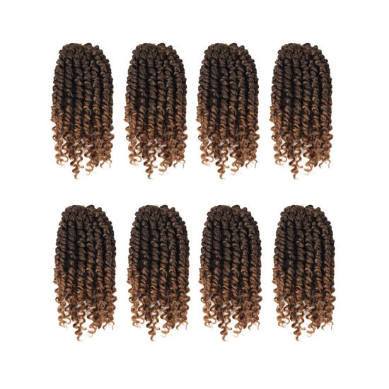 Picture of 8 Inch Ombre Brown Passion Twist Hair 8 Packs Pre-twisted Passion Twist Crochet Hair, Pre-looped Crochet Passion Twist Braiding Hair for Black Women Bohemian Passion Twist Synthetic Hair Extensions