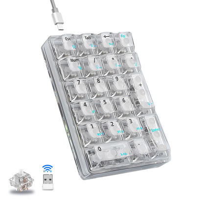 Picture of AULA 21 Key 2.4Ghz/Bluetooth/USB-C Connections Numpad, Hot Swappable Mechanical Gaming Keypad with Transparent Keycaps(White)