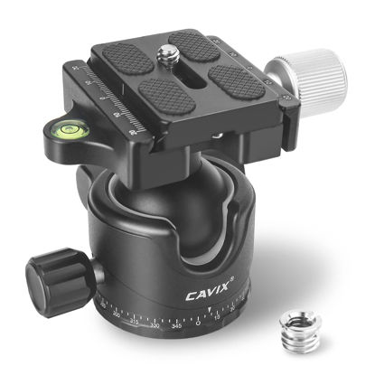 Picture of Low Profile Ball Head, CAVIX Metal Ball Head Mount 36mm 1/4" Quick Release Plate for DSLR Tripod Monopod Camcorder, Max Load 33lbs/15kg