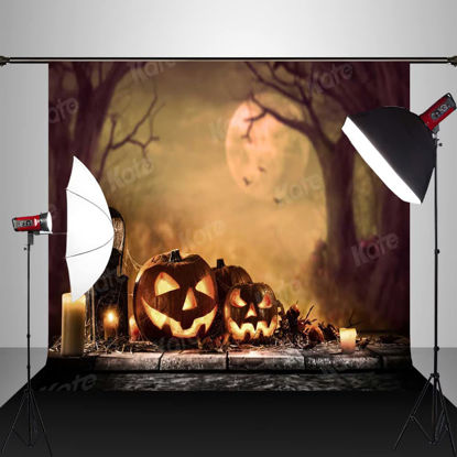 Picture of Kate 7x5ft/2.2x1.5m Halloween Pumpkin Backdrop Moon Horrible Forest Computer Printed Fabric Background Photo Studio Props