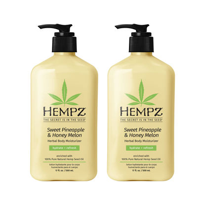 Picture of Hempz Body Lotion - Sweet Pineapple & Honey Melon Daily Moisturizing Cream, Shea Butter, Aloe, Orange Extract Body Moisturizer - Skin Care Products, Hemp Seed Oil - 17 fl oz, 2-Pack Bundle…