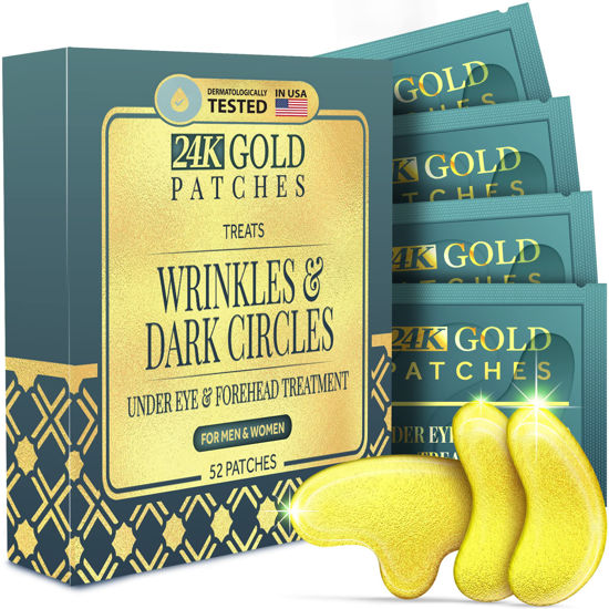 Picture of 24K Gold Under Eye and Forehead Patches - 52 PCS - Collagen and Hyaluronic Acid Pads that Helps Reducing Under Eye Puffiness, Wrinkles, and Dark Circles - NO Artificial Fragrance or Alcohol