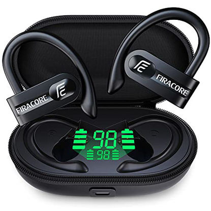 Picture of FIRACORE True Wireless Earbuds 72hrs Playtime Digital LED Display Sport Bluetooth Headphones with Wireless Charging Case Deep Bass Waterproof TWS 5.1 Earphones Over EarHook in Ear Built in Mic Headset