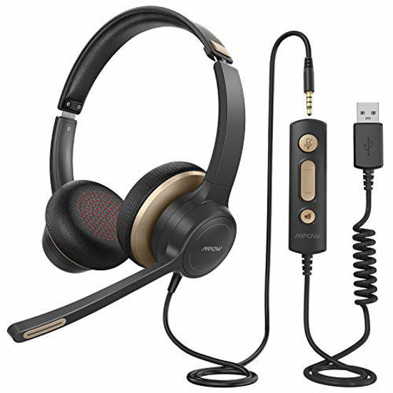 Picture of Mpow HC6 USB Headset with Microphone, Comfort-fit Office Computer Headphone, On-Ear 3.5mm Jack Call Center Headset for Cell Phone, 270 Degree Boom Mic, in-line Control with Mute for Skype, Webinar