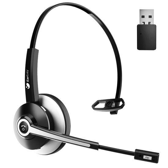 Earbay Trucker Bluetooth Headset, Wireless Headset with Microphone Noise  Canceling & USB Dongle, Bluetooth Headphones with Mic Mute & Charging Base