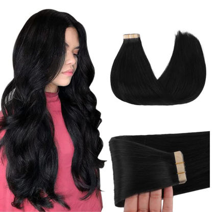 Picture of GOO GOO Tape in Hair Extensions Jet Black Real Remy Hair Extensions Seamless Straight Human Hair Extensions 20pcs 40g 12inch
