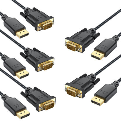 Picture of DteeDck DisplayPort to VGA Cable 6ft 5 Pack, Display Port DP to VGA Adapter Cable Converter Male to Male Braided Cord for Monitor Desktop Laptop Display Projector HDTV