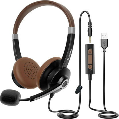 Picture of Arama USB Headset with Microphone Noise Cancelling & in-line Call Controls, Ultra Comfort 3.5mm Wired Headset for Cell Phone, Computer Headset with Mute for PC Laptop Skype Webinar Home Office