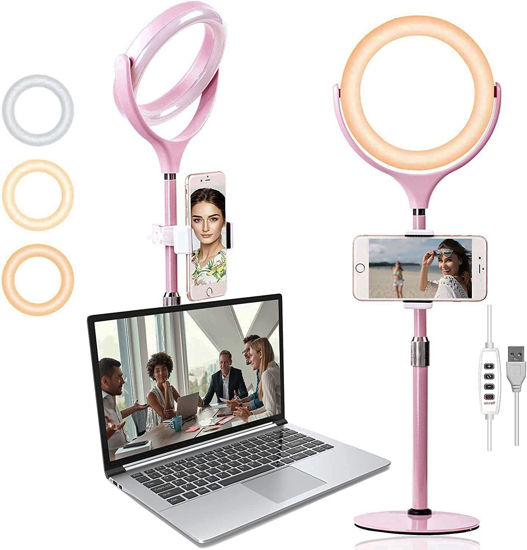 Picture of Computer Ring Light for Zoom Meetings - 8’’Desk Selfie Ring Light with Stand & Phone Holder,for Laptop Video Conferencing,Video Recording,Office Video Calls,TikTok,Makeup,Live Stream,YouTube, Videos