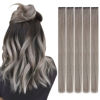 Picture of Full Shine Clip in Human Hair Extensions Grey Color 16 Inch 25Grams 5Pcs Clip in Remy Hair Extensions Double Weft Dyeable Clip in Extensions for Women Hairpiece Straight