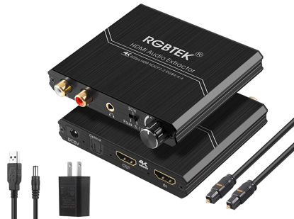 Picture of HDMI Audio Extractor 4K@60HZ, HDMI 2.0b Audio Converter Adapter, HDMI to HDMI + Optical Toslink SPDIF + 3.5mm RCA R/L Audio Out, with Volume Knob, Control The Output Analog Volume for PS5/4/Blu-ray