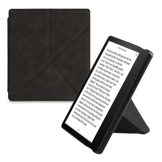 Picture of kwmobile Origami Case Compatible with Amazon Kindle Oasis 10. Generation - Faux Nubuck Leather Cover with Magnet and Stand - Black