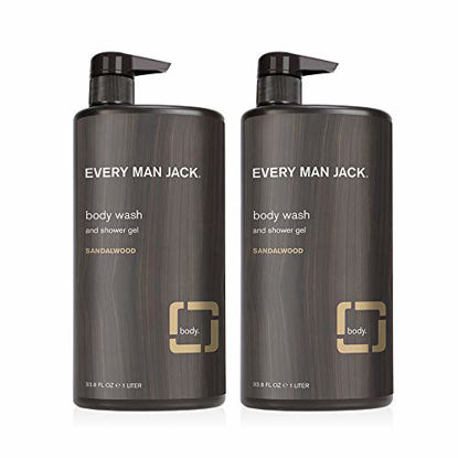 Picture of Every Man Jack Mens Sandalwood Body Wash for All Skin Types - Cleanse, Nourish, and Hydrate Your Skin with Naturally Derived Coconut and Glycerin - 2 Bottle