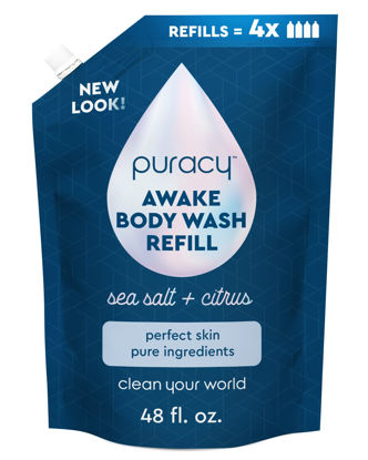 Picture of Puracy Awake Body Wash Refill - Perfect Skin, Pure Ingredients - 98.95% Pure Plant Ingredients, Moisturizing Natural Shower Gel for Dry and Sensitive Skin, Invigorating Scent (Sea Salt & Citrus, 48 Ounce)