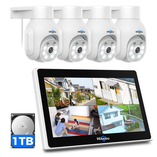 Picture of Hiseeu Wireless Security Camera System, 4PCS 5MP Outdoor Camera with 10in LCD 1T HDD, 2-Way Audio, PTZ, Color Night Vision, Motion Alert, 2.4G WiFi