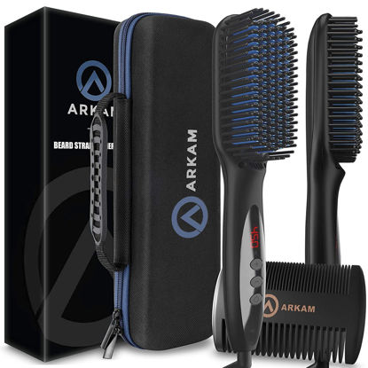 Picture of Arkam Beard Straightener for Men -Premium Heated Beard Brush Kit w/Anti-Scald Feature, Dual Action Hair Comb and Hard Shell Travel Case for Medium to Long Beards - Costume and Grooming Gifts for Men