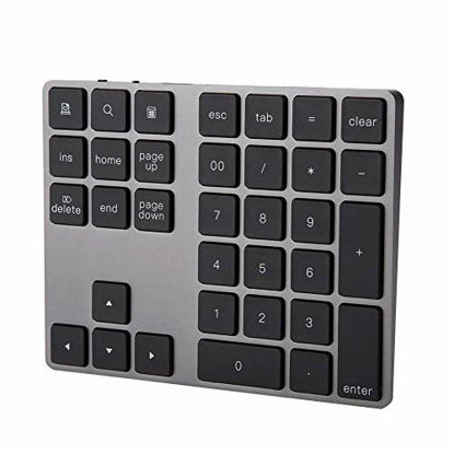 Picture of Wireless Numeric Keypad, Rechargeable Aluminum Alloy 34 Keys Mini Bluetooth Numpad, Slim External Numpad Keyboard Data Entry Support Windows, iOS, Android System